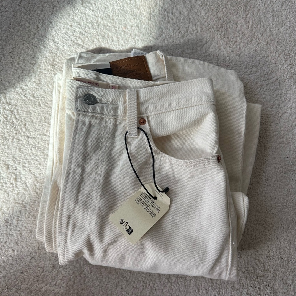 Levi's Cream Ribcage Wide Leg Jeans